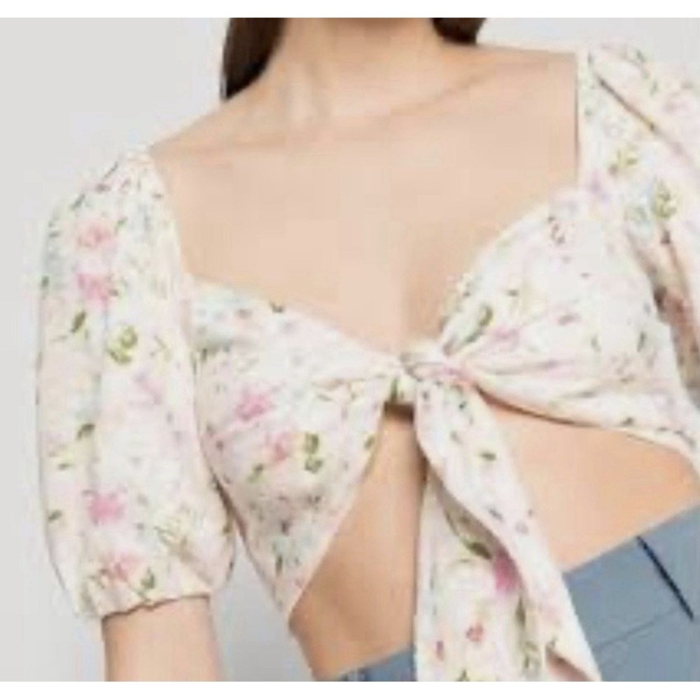 Abercrombie & Fitch Floral Print Tie Front Crop Top Linen Blend XS
